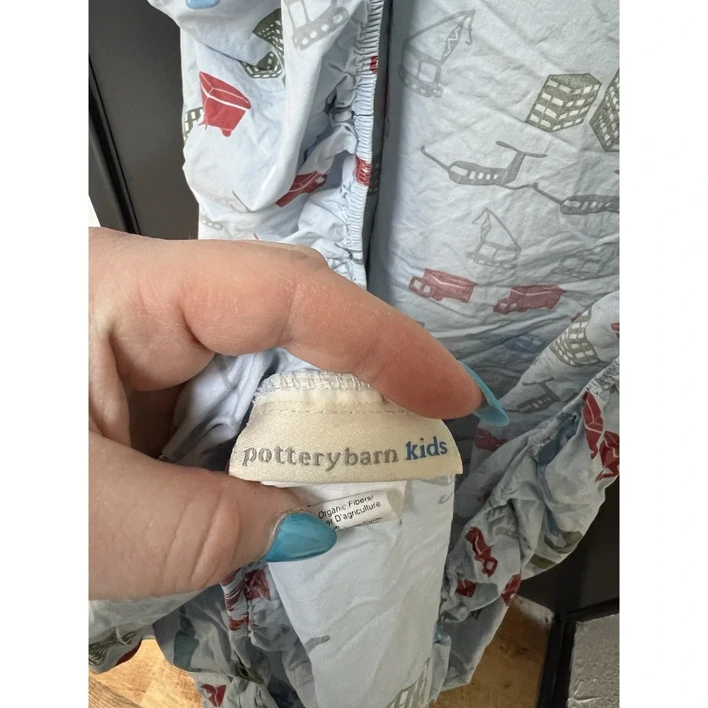 Pottery Barn Kids 2 Piece Train Plane Crane Car Twin Flat And Fitted Sheet Set